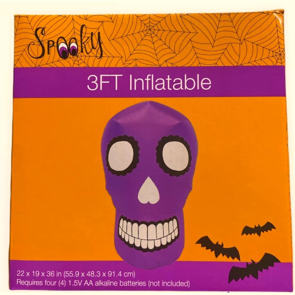 Halloween Porch Yard Outdoor Decor Airblown Inflatable 3’ Skull Day Of T…